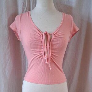 Pink American Eagle ribbed top with adjustable keyhole cut out cotton blend sz S